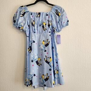 Bluey Girl's Size 14/XL Light Blue Character Print Puff Short Sleeve Dress‎ NWT